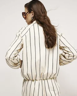 Cream Stripe Bomber Jacket