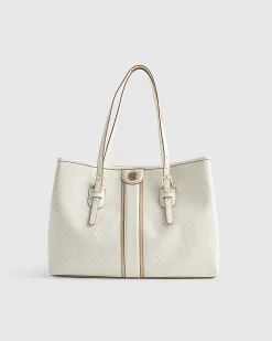 Cream Stripe Monogram Shopper Bag