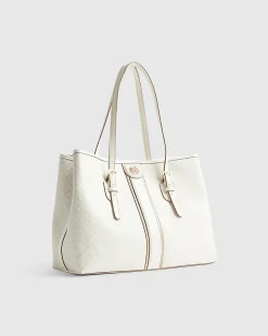 Cream Stripe Monogram Shopper Bag