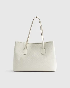 Cream Stripe Monogram Shopper Bag