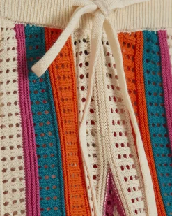 Cream Striped Crochet Shorts
