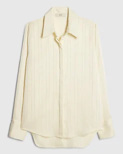 Cream Striped Satin Long Sleeve Shirt