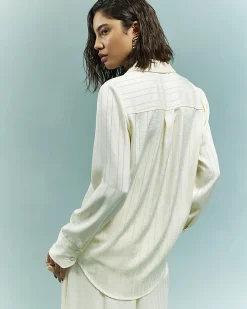 Cream Striped Satin Long Sleeve Shirt