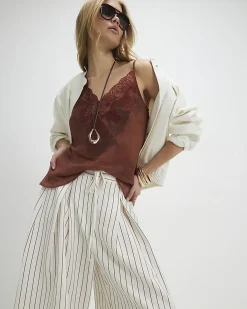 Cream Striped Tie Detail Culottes