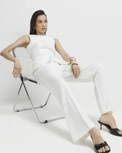 Cream Striped Wide Leg Trousers