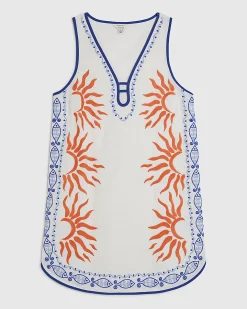 Cream Sun Embroidered Border Mini Dress