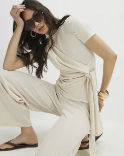 Cream Textured Knot Front Top
