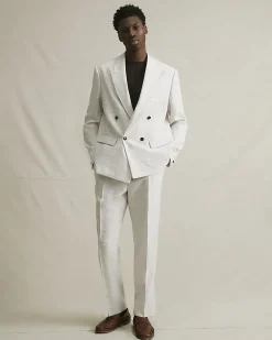 Cream Textured Suit Trousers