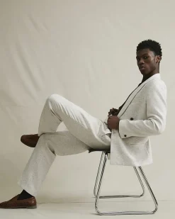 Cream Textured Suit Trousers