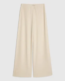 Cream Textured Wide Leg Trousers