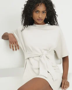 Cream Tie Front Mini Dress