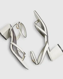 Cream Toe Thong Block Heel Sandals
