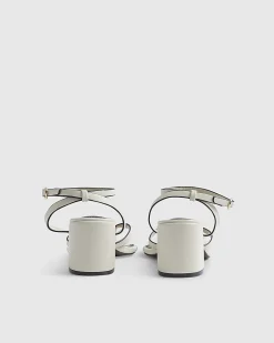 Cream Toe Thong Block Heel Sandals