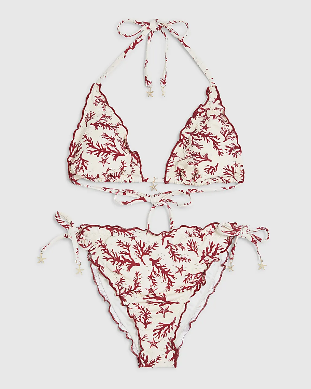 Cream Triangle Coral Broderie Bikini Top