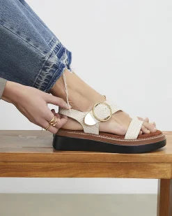Cream Two Part Ring Buckle Flatform Sandals