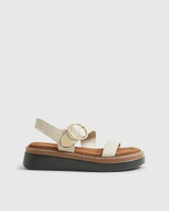Cream Two Part Ring Buckle Flatform Sandals