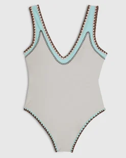 Cream Whipstitch Low Back Swimsuit