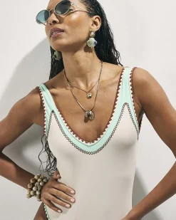 Cream Whipstitch Low Back Swimsuit