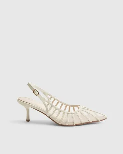 Cream Wide Fit Mesh Slingback Court Heels