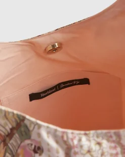 Cream Wood Handle Printed Slouch Bag