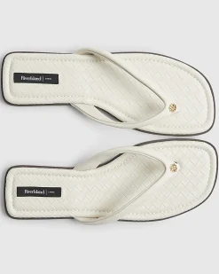 Cream Woven Toe Thong Flat Sandals