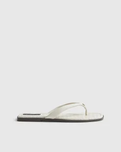Cream Woven Toe Thong Flat Sandals