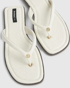 Cream Woven Toe Thong Flat Sandals