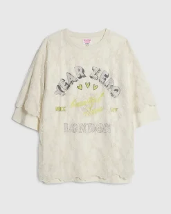 Cream Year Zero Lace Overlay T-Shirt