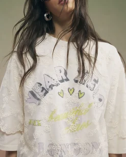 Cream Year Zero Lace Overlay T-Shirt