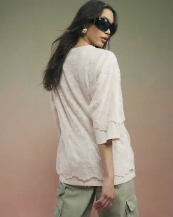 Cream Year Zero Lace Overlay T-Shirt