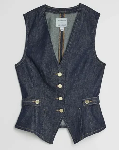 Denim Fitted Tab detail Waistcoat