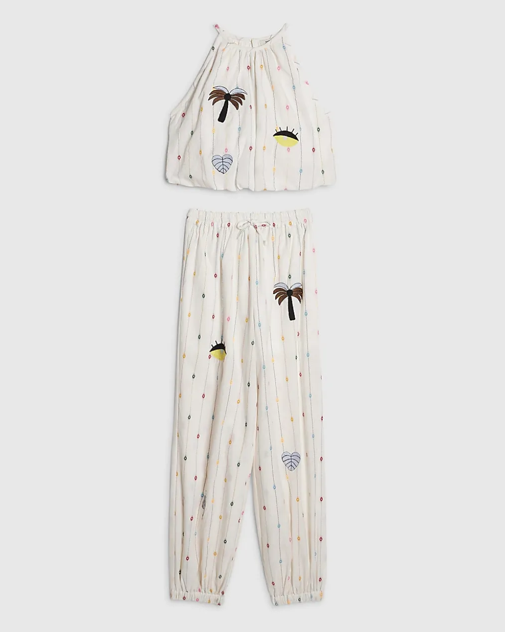 Girls Beige Stripe Hareem Top Set