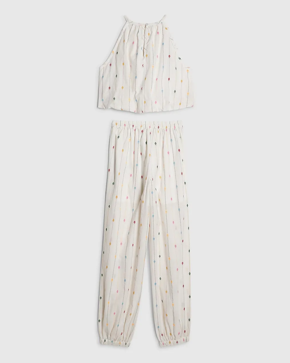 Girls Beige Stripe Hareem Top Set