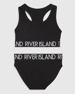 Girls Black Crop Top And Brief Set