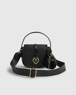 Girls Black Heart Monogram Cross Body Bag