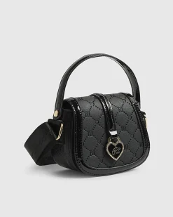 Girls Black Heart Monogram Cross Body Bag
