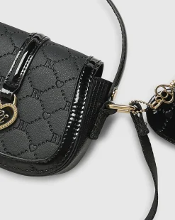 Girls Black Heart Monogram Cross Body Bag