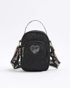 Girls Black Nylon RI Heart Cross Body Bag