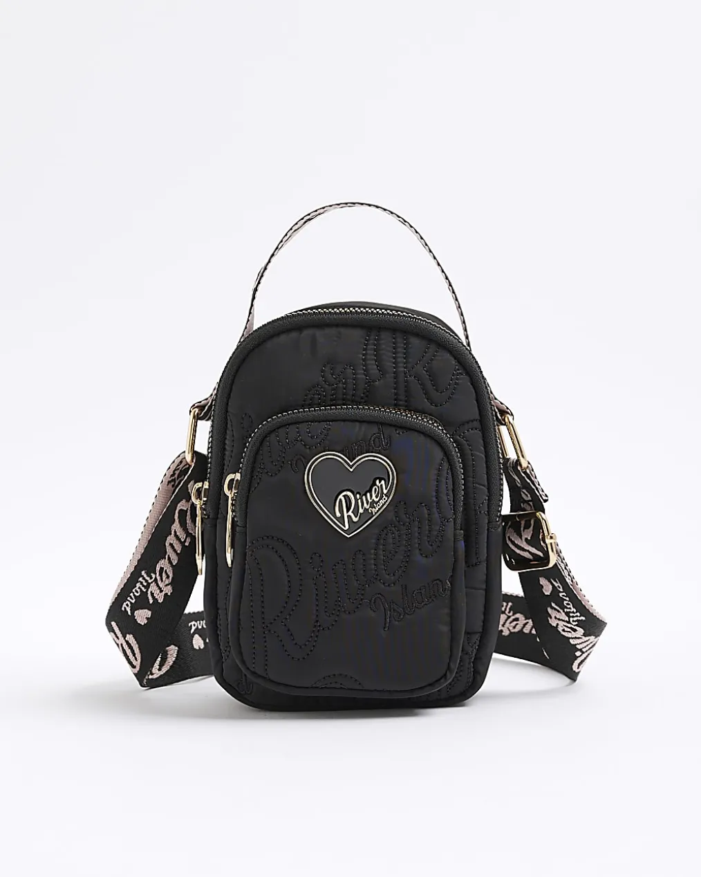 Girls Black Nylon RI Heart Cross Body Bag