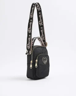 Girls Black Nylon RI Heart Cross Body Bag