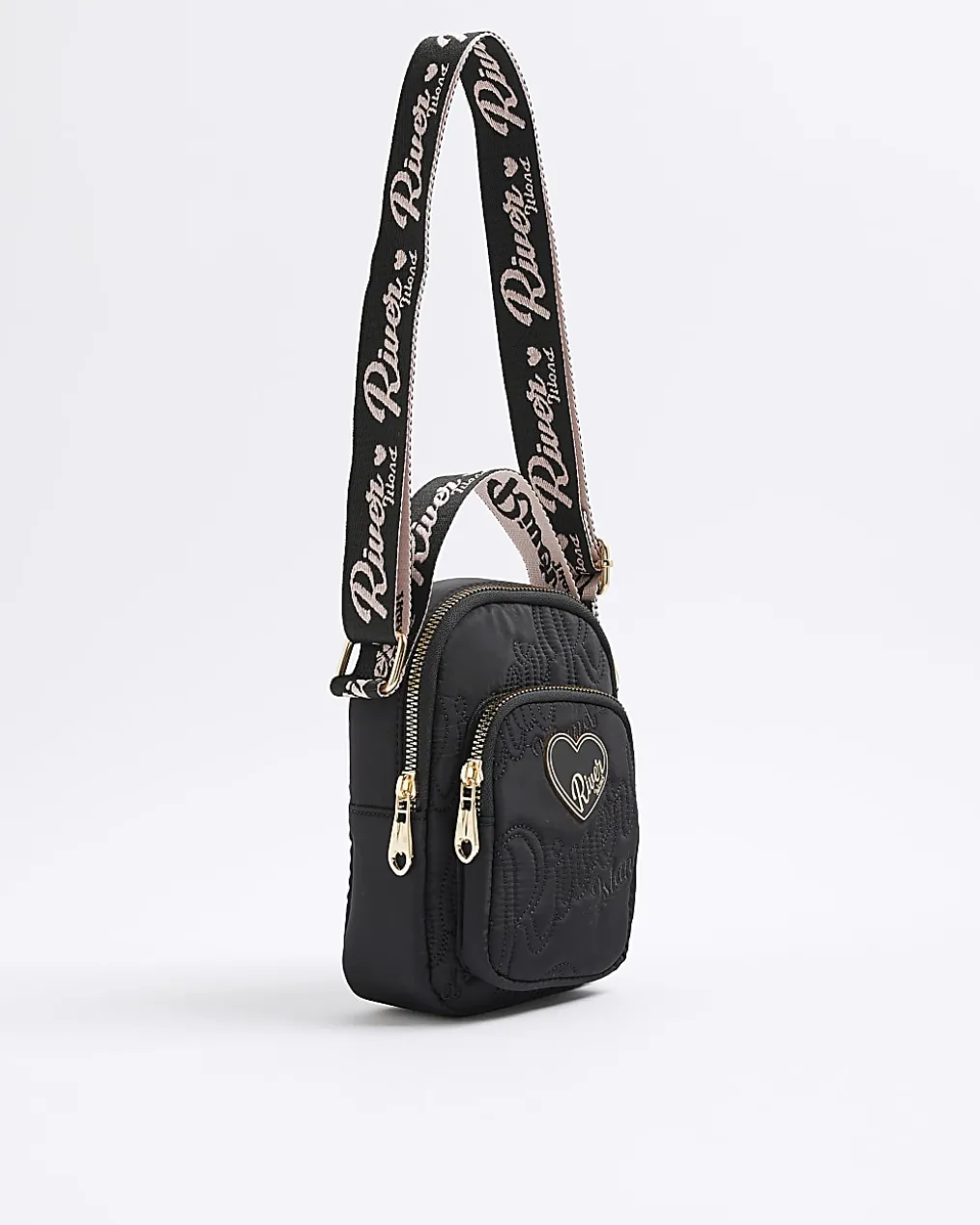 Girls Black Nylon RI Heart Cross Body Bag