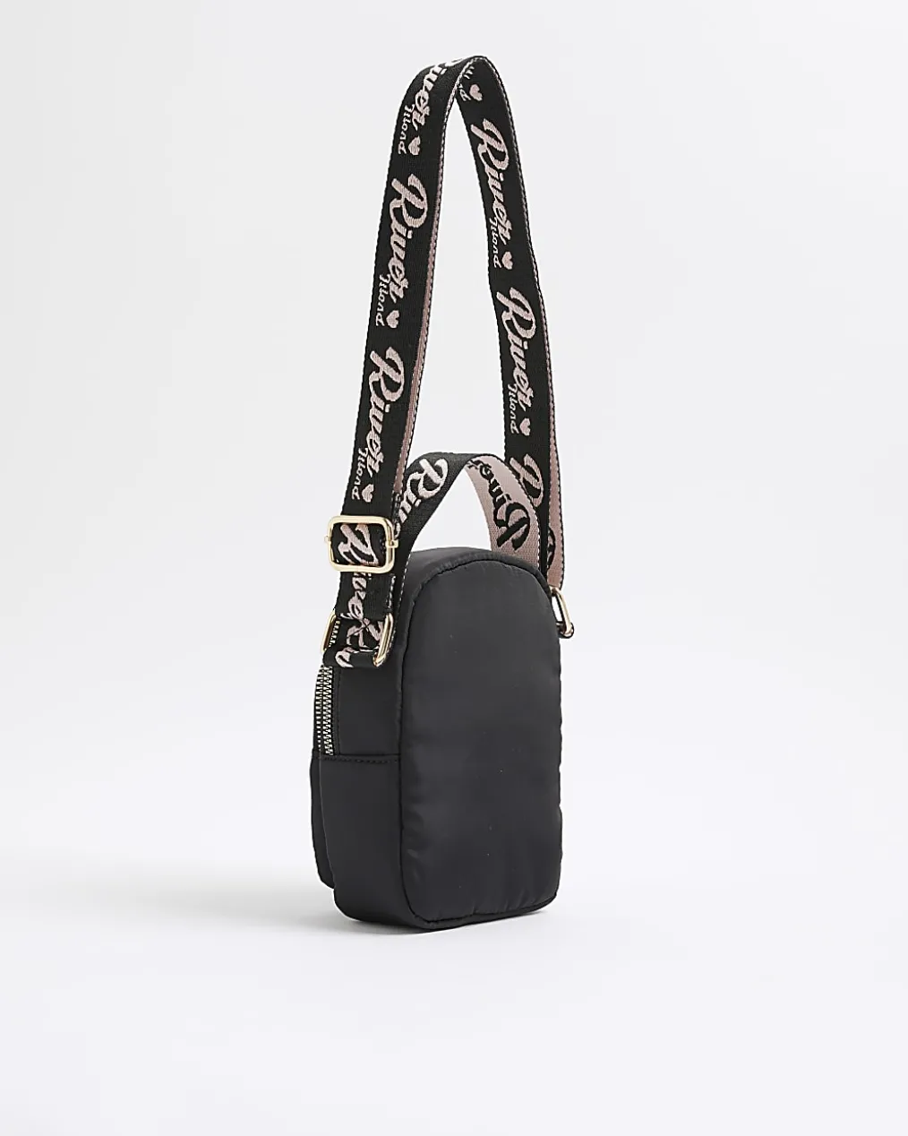 Girls Black Nylon RI Heart Cross Body Bag