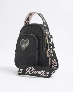 Girls Black Nylon RI Heart Cross Body Bag