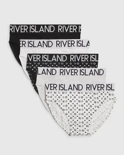 Girls Black RI Monogram Pack Of 5 Briefs