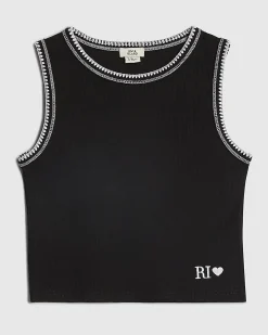 Girls Black Whipstitch Tank Top
