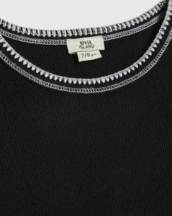 Girls Black Whipstitch Tank Top
