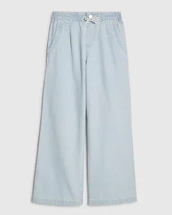 Girls Blue Drawstring Wide Leg Jeans
