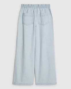Girls Blue Drawstring Wide Leg Jeans