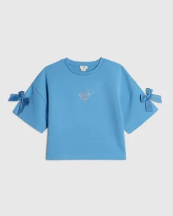 Girls Blue Premium Bow Heart T-Shirt