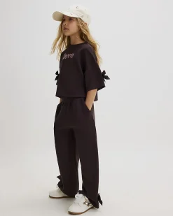 Girls Brown Wide Leg Premium Bow Trousers